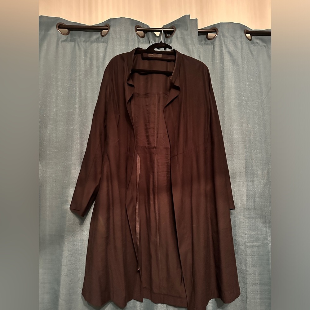 Thin black linen trench coat